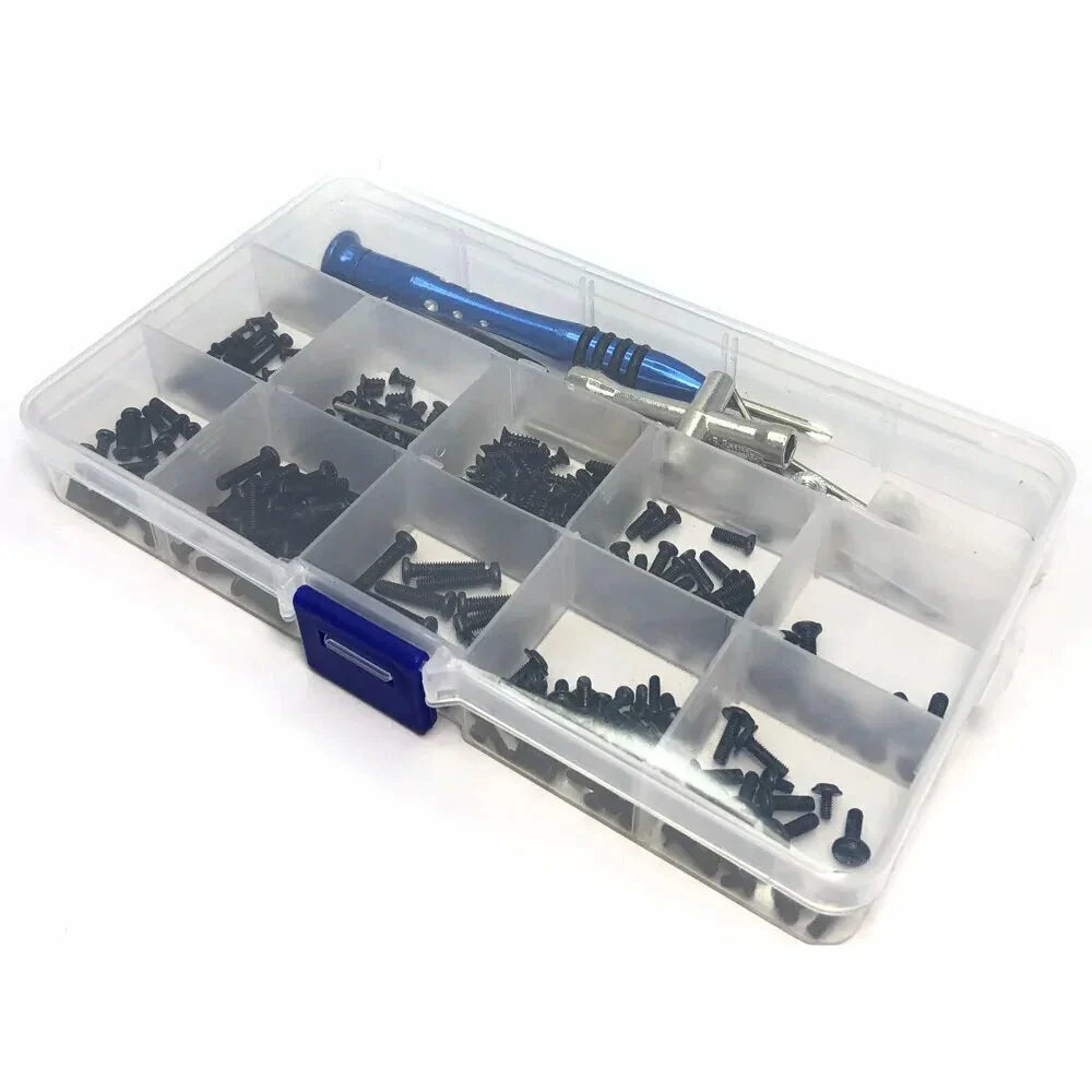 300pcs M2 M2.5 M3 Screw Fastener Kit Cross Sleeve Hex Wrench Swing Arm Pin Screws for Wltoys 144001 144010 124016 124017 124019 RC Car Parts