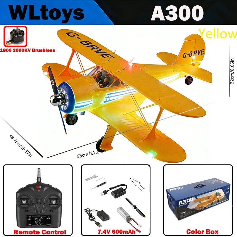 WLtoys A300 RC Airplane Beech D17S Biplane – Brushless 3D/6G