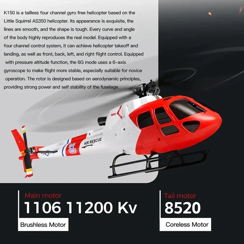 WLtoys K150-AS350 AS350 RC Helicopter – 4CH Brushless 6G