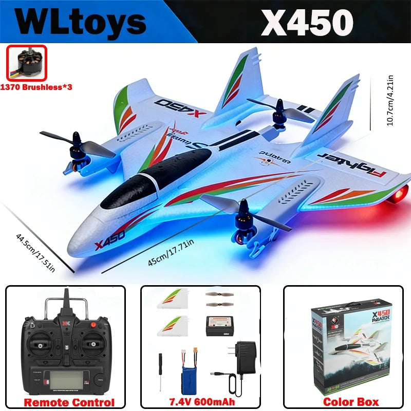 WLtoys X450 6CH Brushless RC Plane – 3D/6G VTOL Aerobatic Aircraft